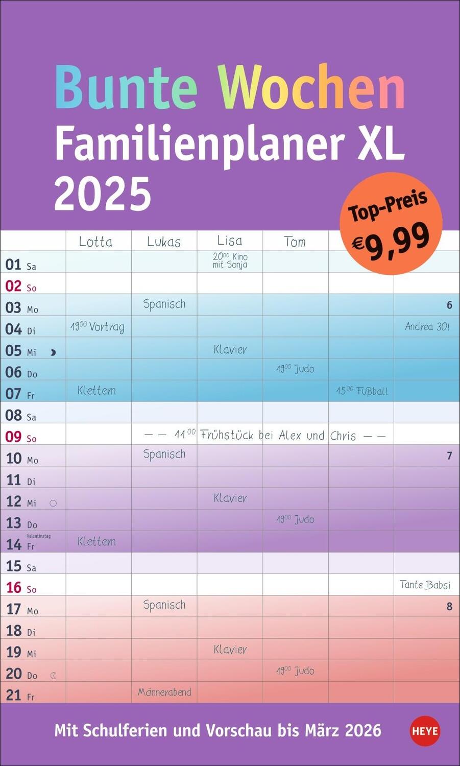 Cover: 9783756406036 | Bunte Wochen Familienplaner XL 2025 | Heye | Kalender | Spiralbindung