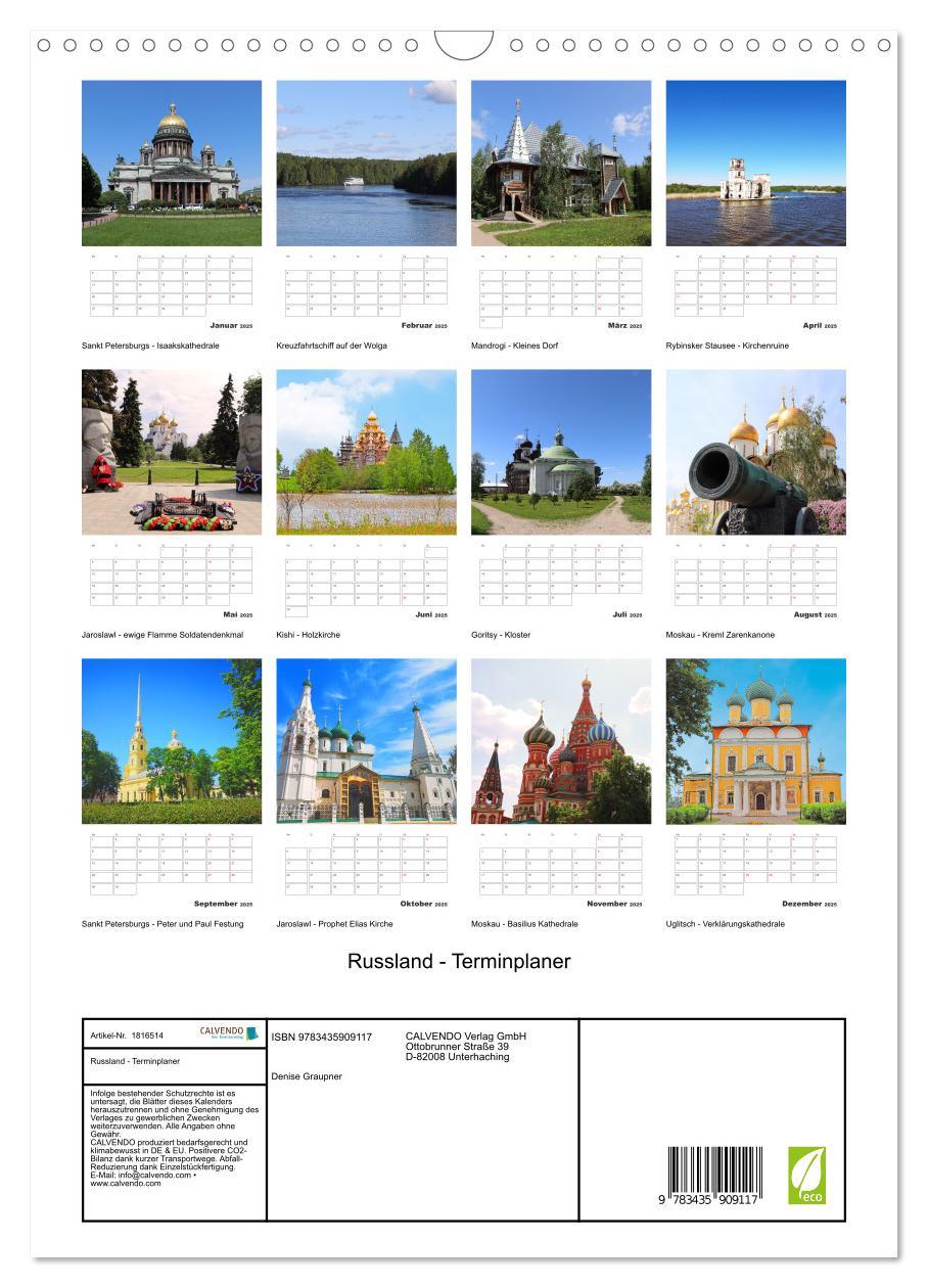 Bild: 9783435909117 | Russland - Terminplaner (Wandkalender 2025 DIN A3 hoch), CALVENDO...