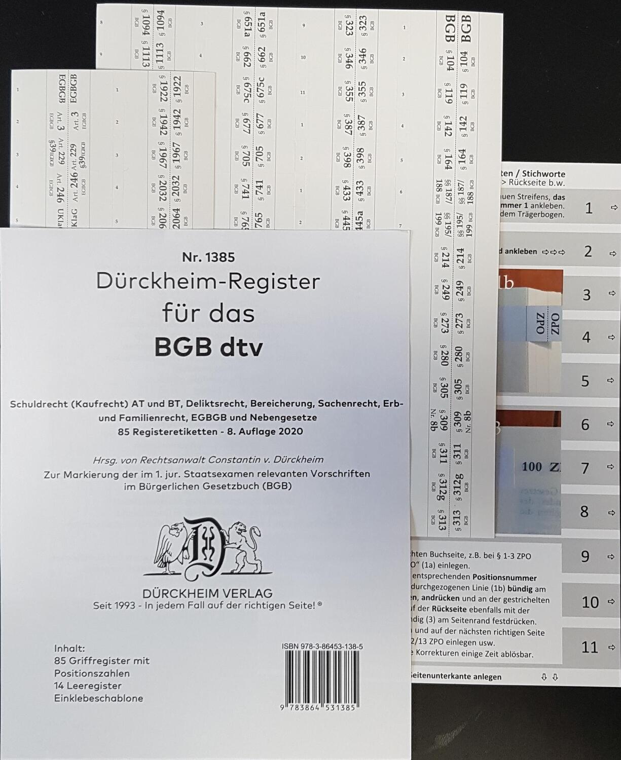 Cover: 9783864531385 | DürckheimRegister BGB im dtv 2023 | Constantin von Dürckheim | Buch