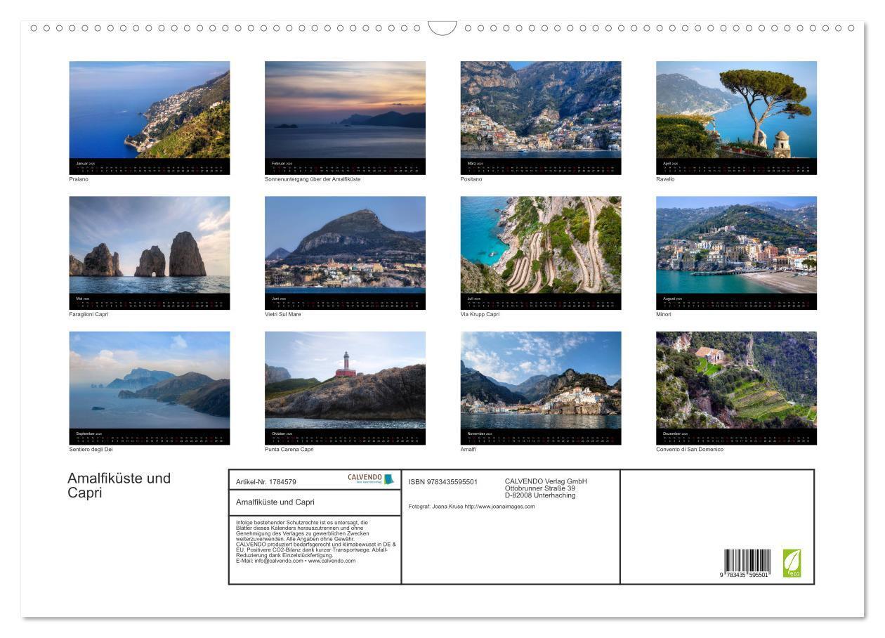 Bild: 9783435595501 | Amalfiküste und Capri (Wandkalender 2025 DIN A2 quer), CALVENDO...