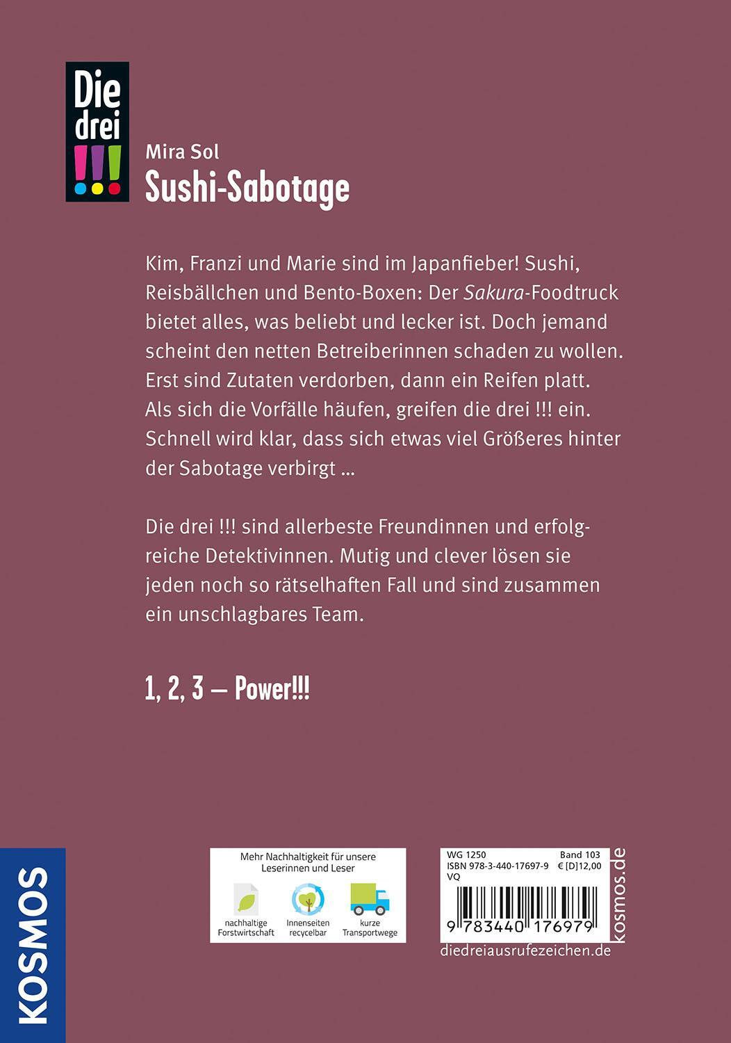 Rückseite: 9783440176979 | Die drei !!!, 103, Sushi-Sabotage | Mira Sol | Buch | Die drei !!!