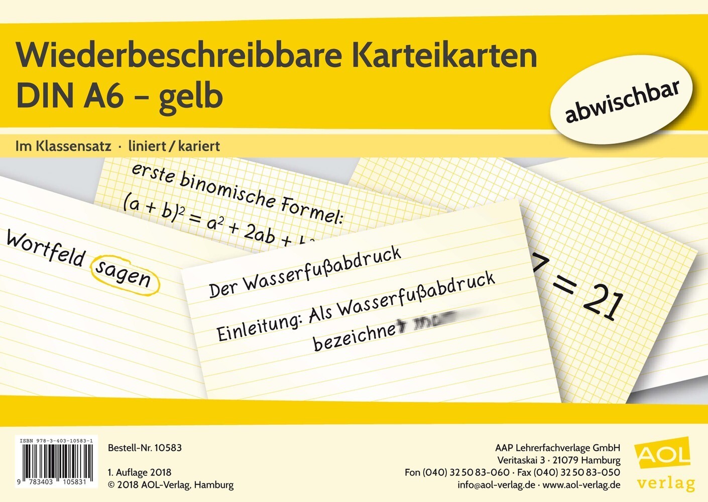 Cover: 9783403105831 | Wiederbeschreibbare Karteikarten DIN A6 - gelb | Box | 2018 | Scolix