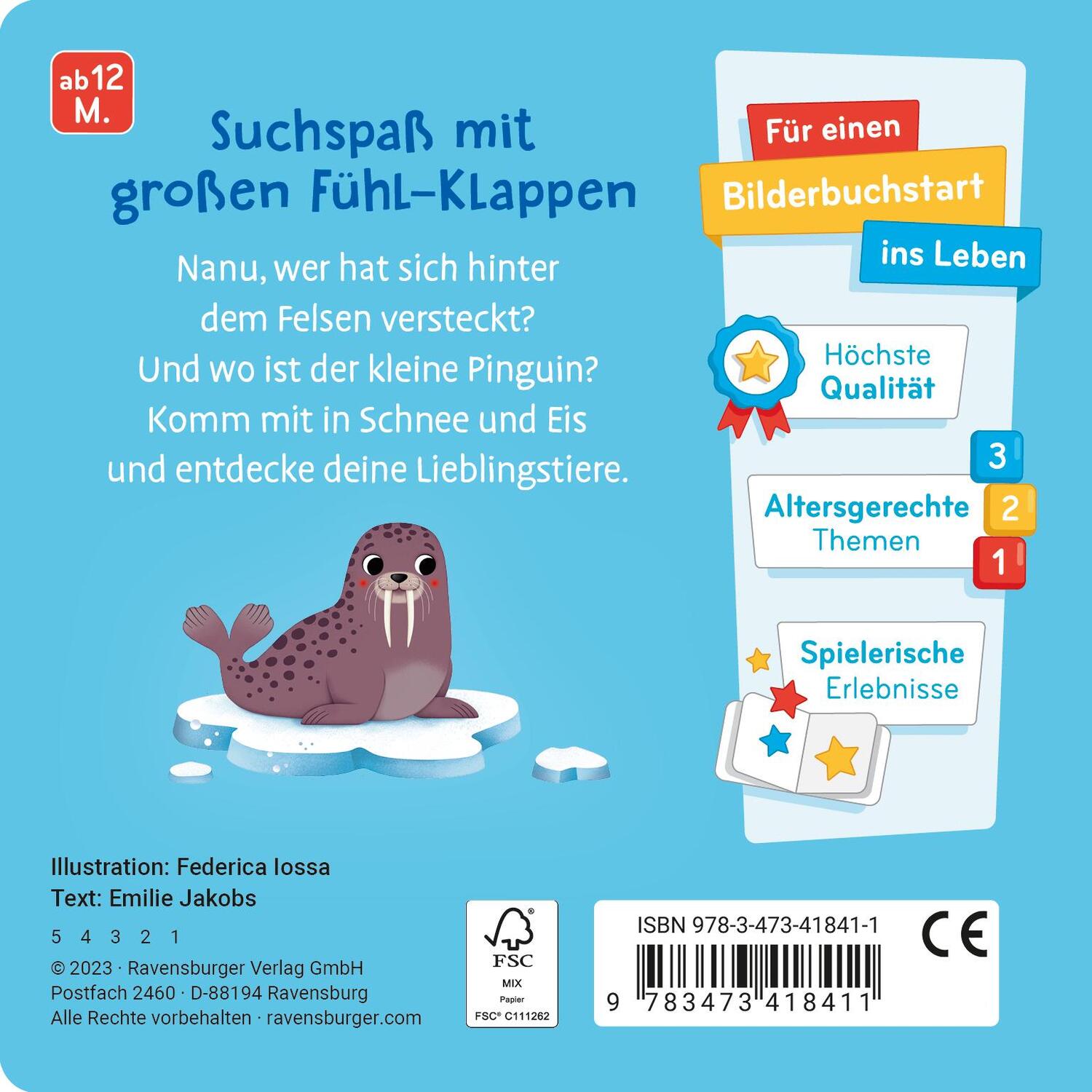 Rückseite: 9783473418411 | Wo bist du, kleiner Pinguin? | Mit großen Fühl-Klappen | Emilie Jakobs