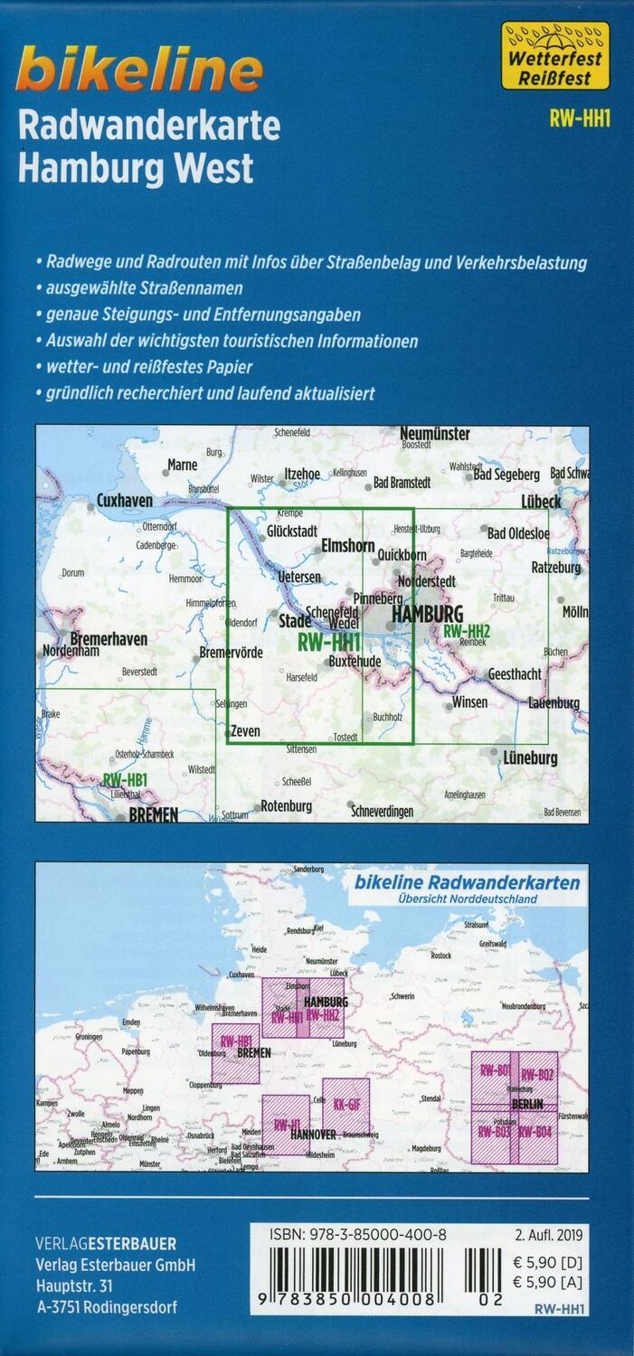 Bild: 9783850004008 | Radwanderkarte Hamburg West 1 : 60 000 RW-HH1 | Esterbauer Verlag