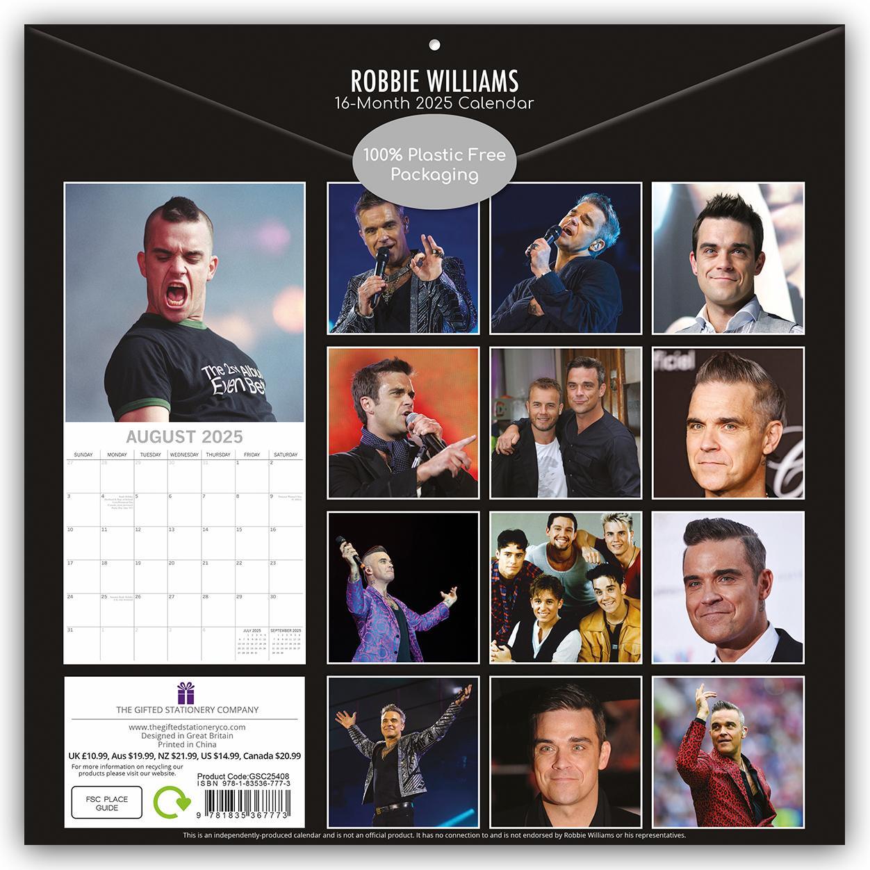 Rückseite: 9781835367773 | Robbie Williams 2025 - 16-Monatskalender | The Gifted | Kalender