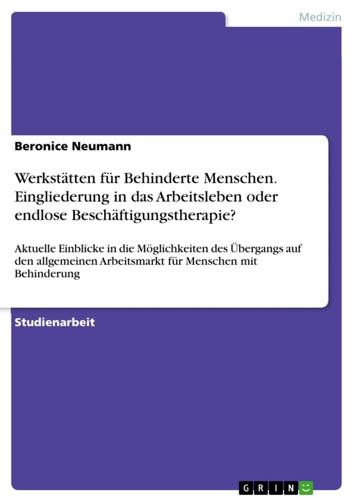 Cover: 9783346384904 | Werkstätten für Behinderte Menschen. Eingliederung in das...