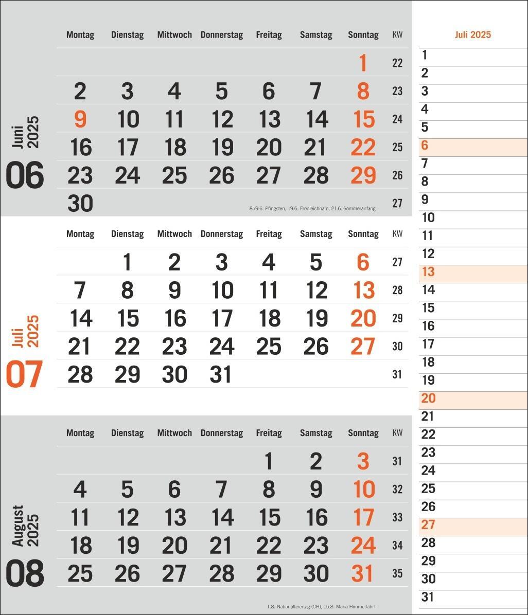 Bild: 9783756406807 | 3-Monatsplaner, orange 2025 | Heye | Kalender | Bürokalender Heye