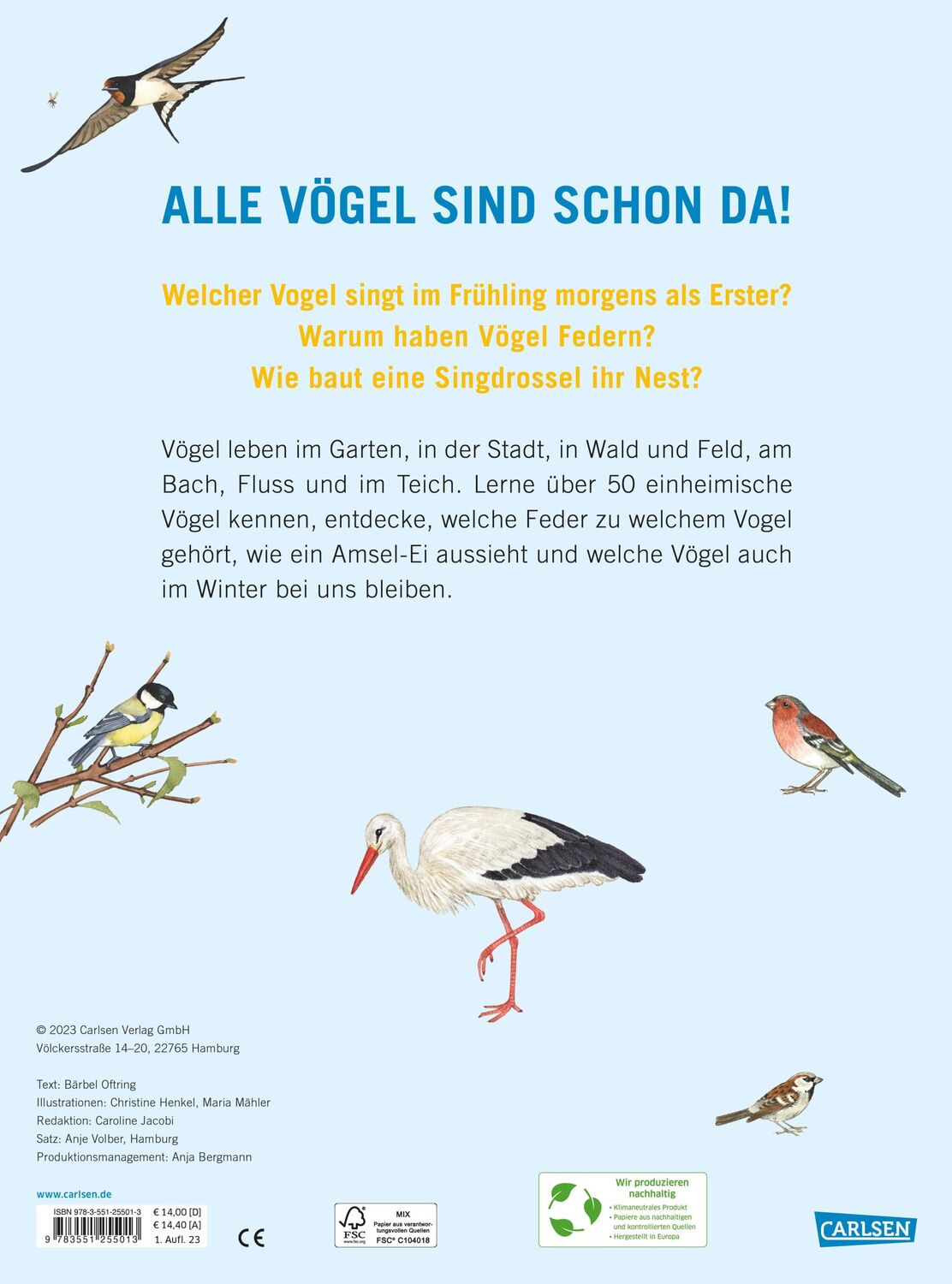 Rückseite: 9783551255013 | Mein großes Vogelbuch | Über 50 heimische Vogelarten entdecken | Buch