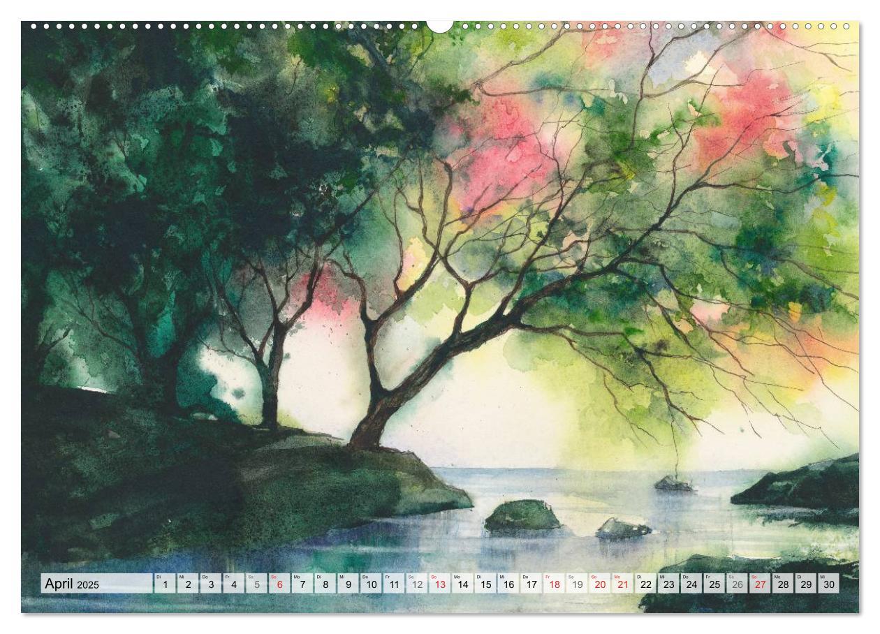 Bild: 9783435495146 | Bäume in Aquarell (Wandkalender 2025 DIN A2 quer), CALVENDO...