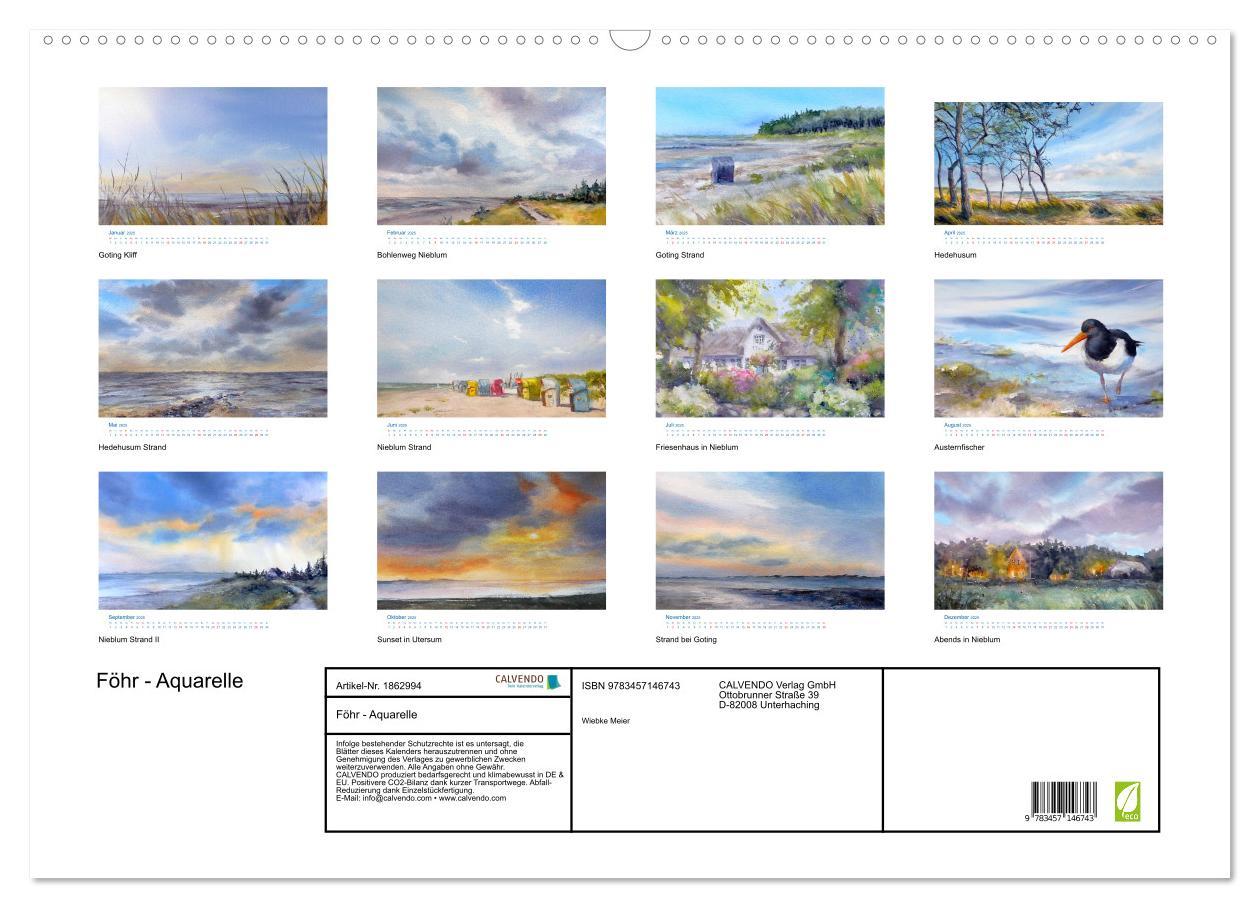 Bild: 9783457146743 | Föhr - Aquarelle (Wandkalender 2025 DIN A2 quer), CALVENDO...