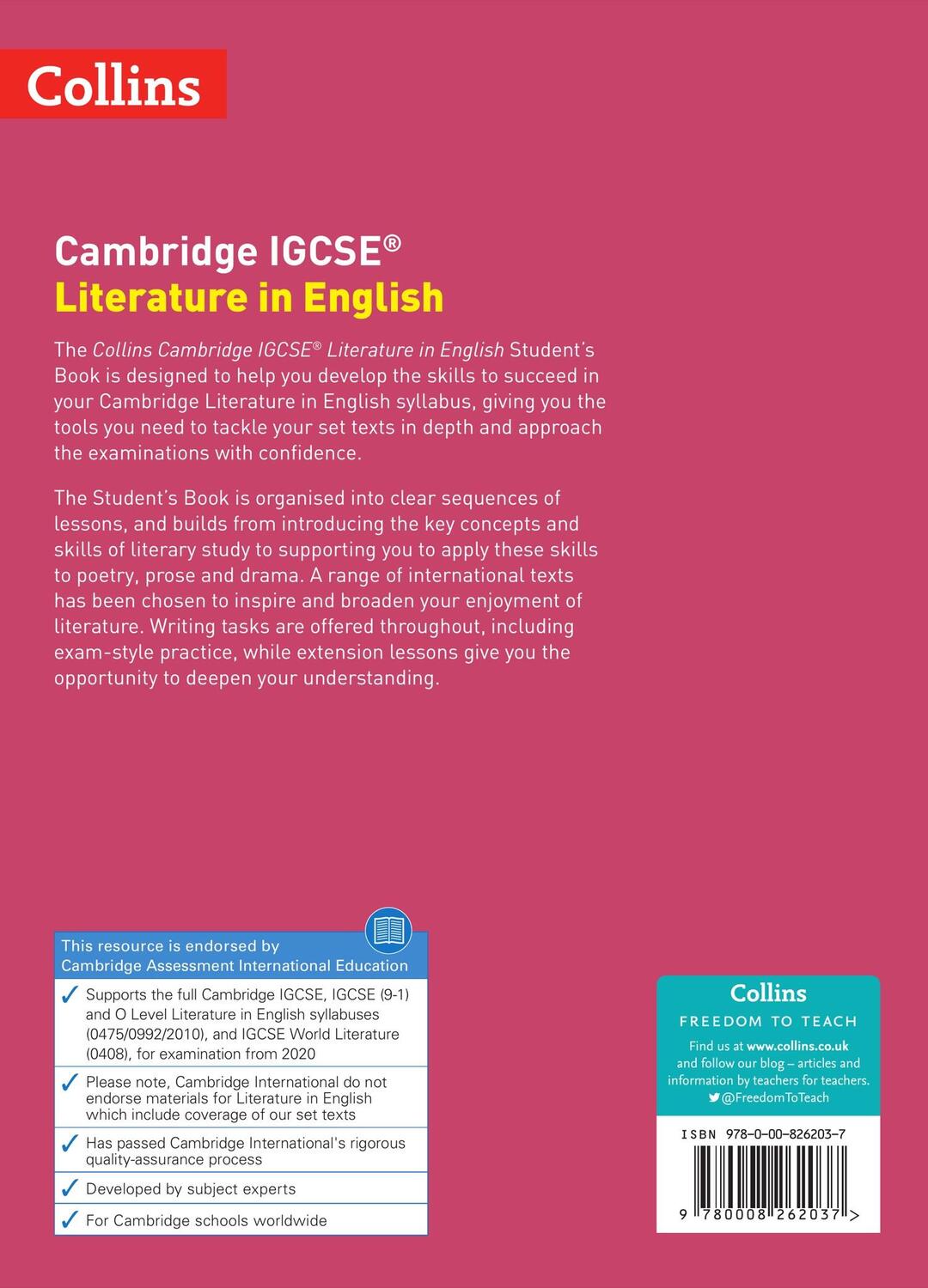 Rückseite: 9780008262037 | Cambridge IGCSE(TM) Literature in English Student's Book | Taschenbuch