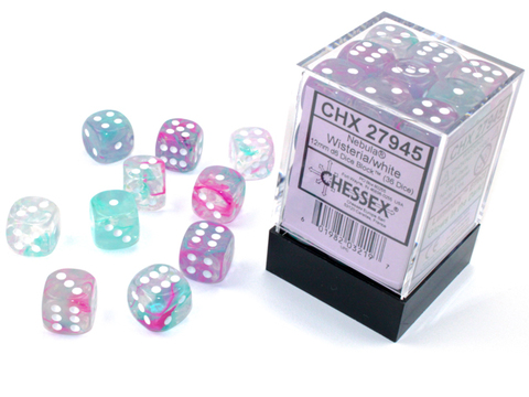 Cover: 601982032197 | Nebula® 12mm d6 Wisteria/white Luminary™ Dice Block™ (36 dice)