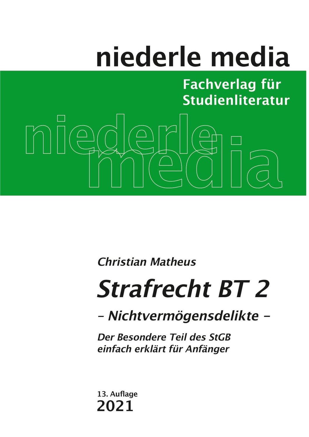 Cover: 9783867240499 | Strafrecht BT 2 | Christian Matheus | Taschenbuch | 160 S. | Deutsch