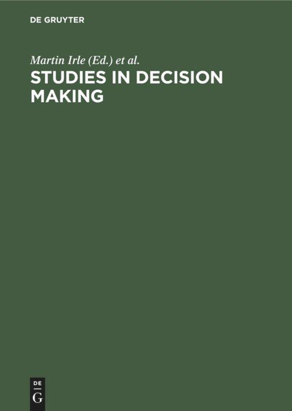 Cover: 9783110080872 | Studies in Decision Making | Lawrence B. Katz (u. a.) | Buch | XV