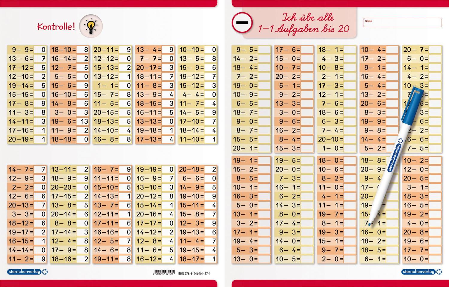 Cover: 9783946904571 | Ich übe alle Subtraktionsaufgaben im Zahlenraum bis 20 mit Stift