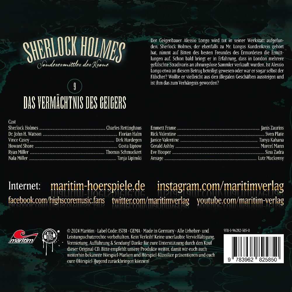 Bild: 9783962825850 | Sherlock Holmes - Das Vermächtnis des Geigers, 1 Audio-CD | Audio-CD