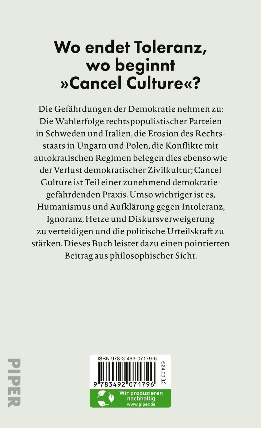 Rückseite: 9783492071796 | 'Cancel Culture' - Ende der Aufklärung? | Julian Nida-Rümelin | Buch