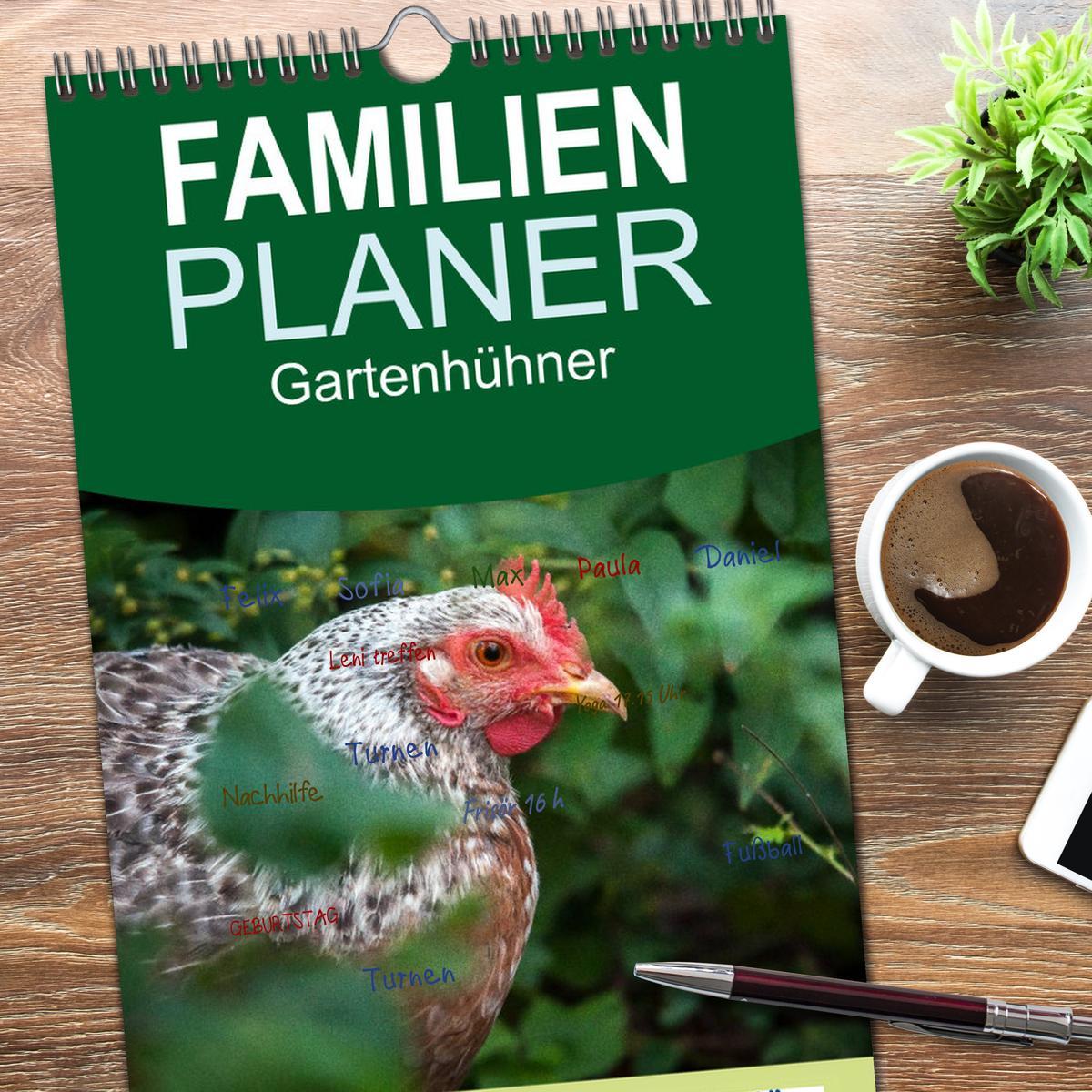 Bild: 9783457116302 | Familienplaner 2025 - Gartenhühner mit 5 Spalten (Wandkalender, 21...