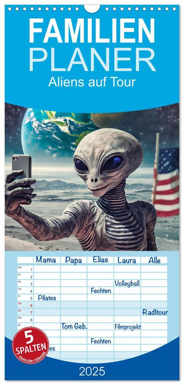 Cover: 9783457193747 | Familienplaner 2025 - Aliens auf Tour mit 5 Spalten (Wandkalender,...