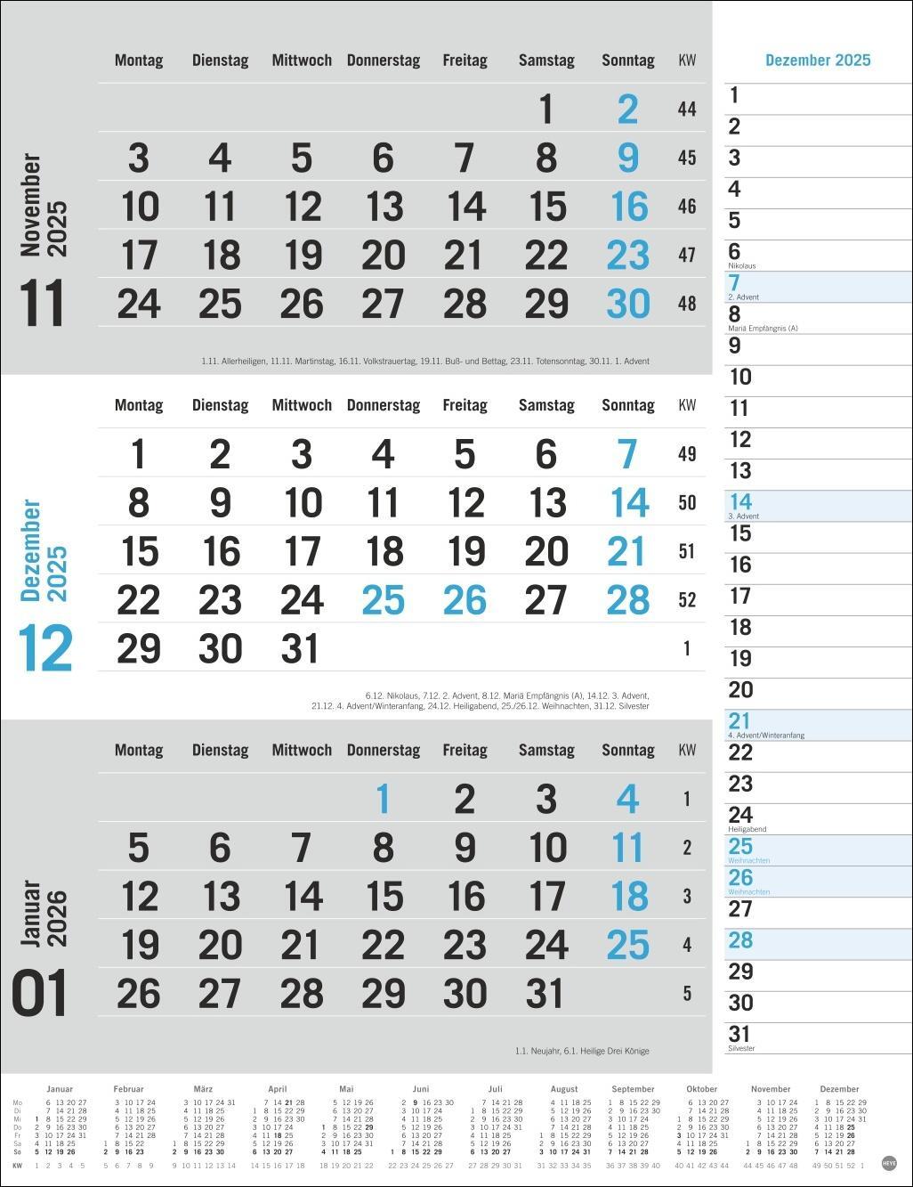 Bild: 9783756406630 | 3-Monats-Planer, blau 2025 | Heye | Kalender | Bürokalender Heye