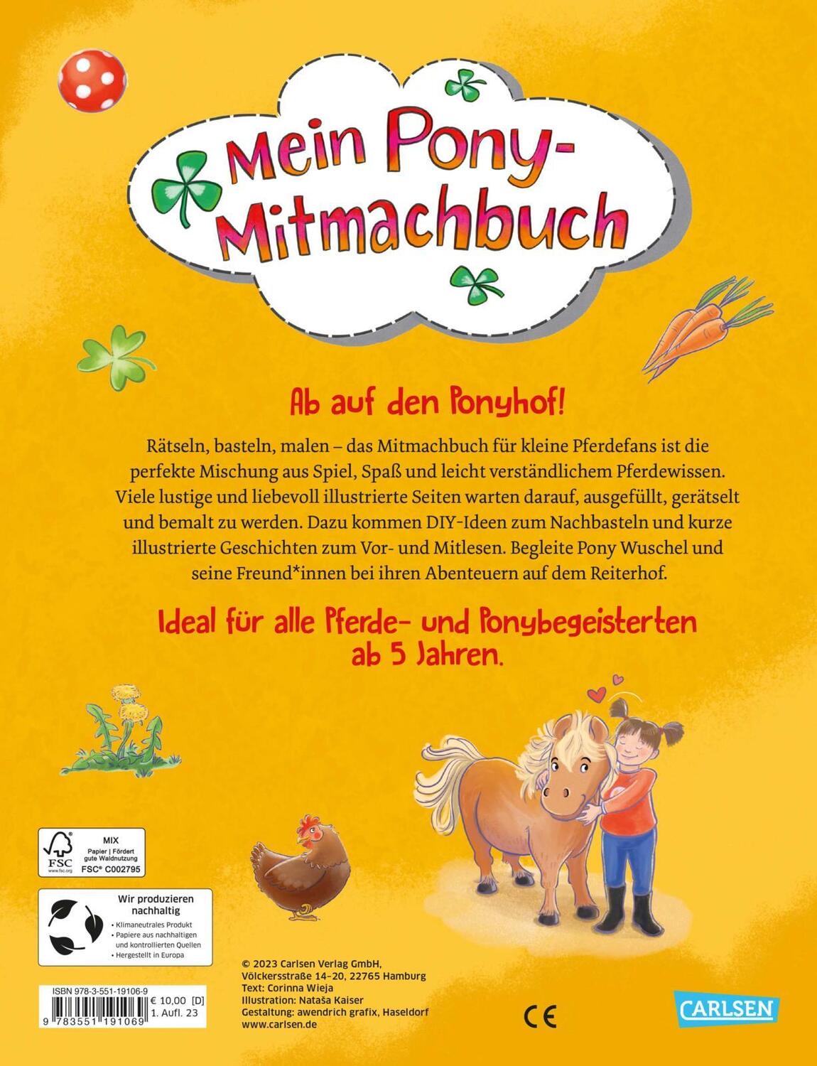 Rückseite: 9783551191069 | Mein Pony-Mitmachbuch | Corinna Wieja | Taschenbuch | 128 S. | Deutsch