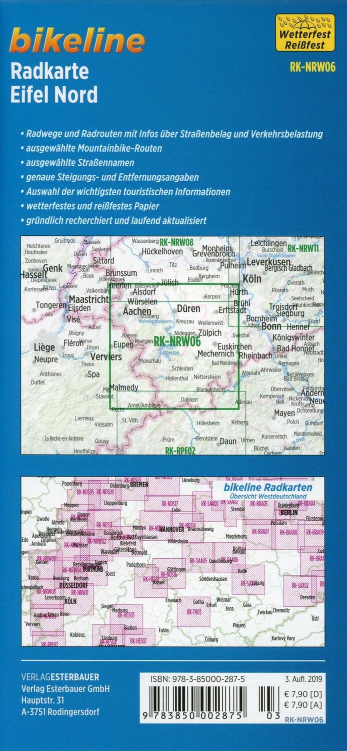 Bild: 9783850002875 | Bikeline Radkarte Eifel Nord Aachen, Köln 1 : 75 000 | Verlag | 2011