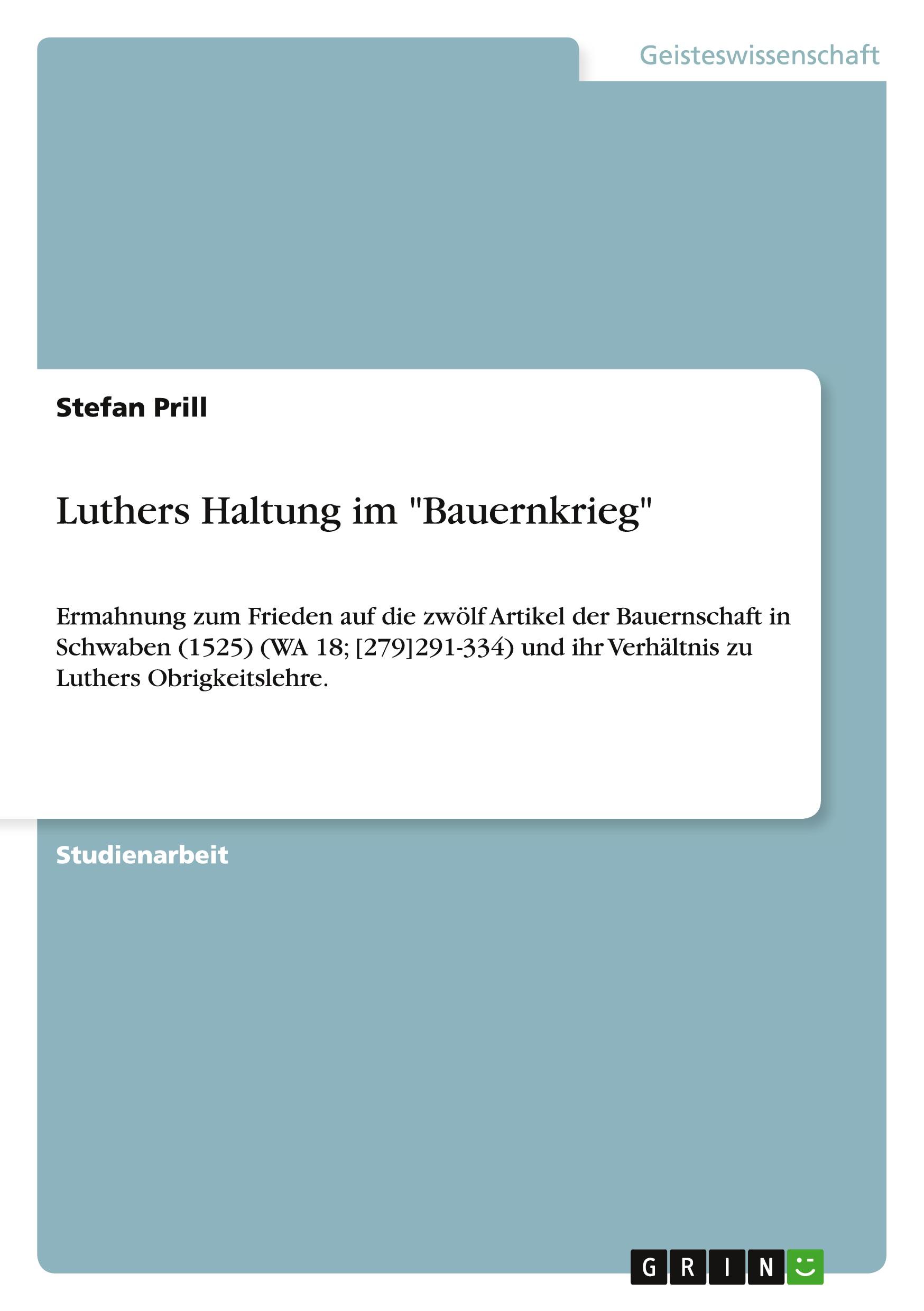 Cover: 9783656070078 | Luthers Haltung im "Bauernkrieg" | Stefan Prill | Taschenbuch | 24 S.