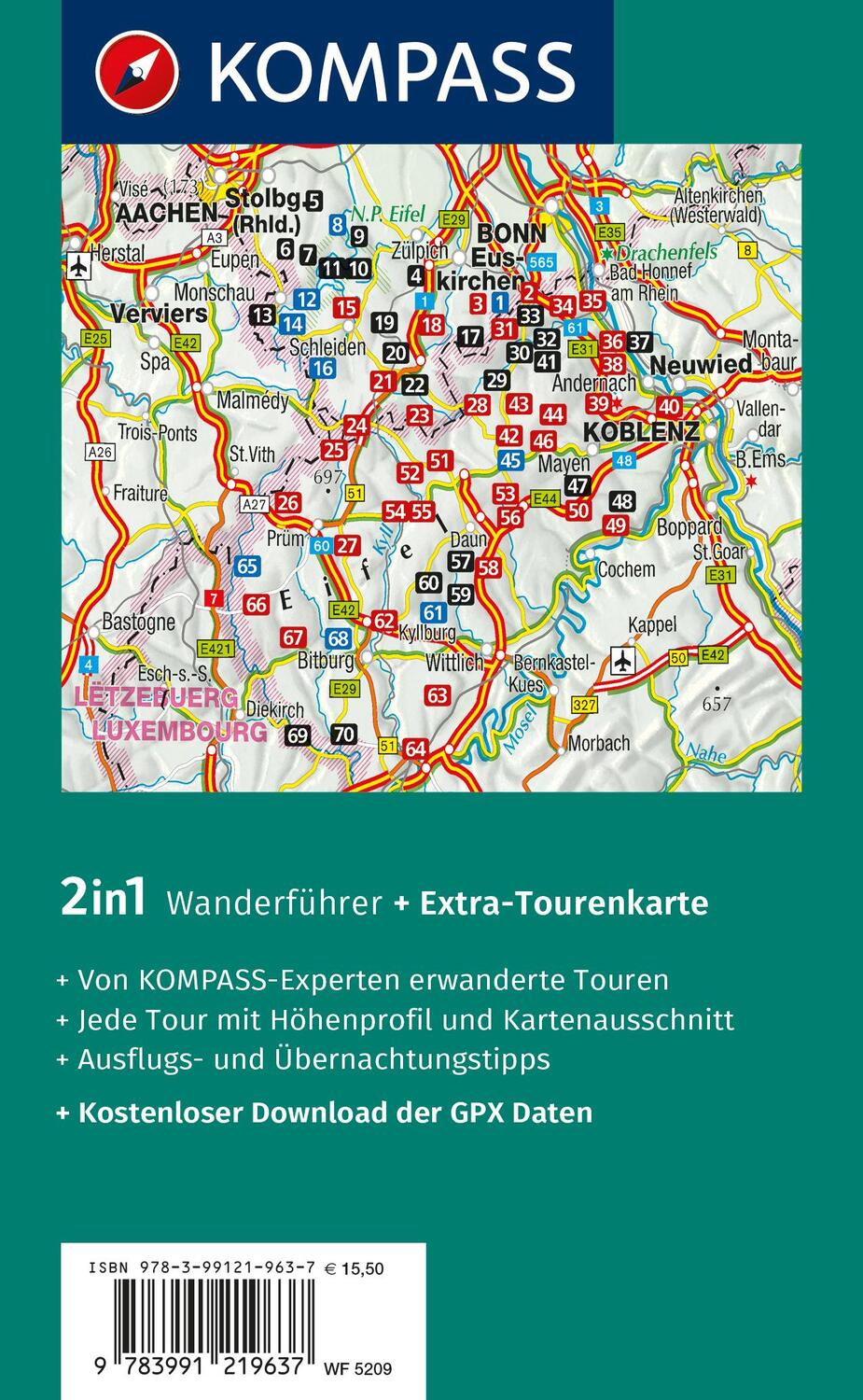 Rückseite: 9783991219637 | KOMPASS Wanderführer Eifel, 70 Touren mit Extra-Tourenkarte | Naumann