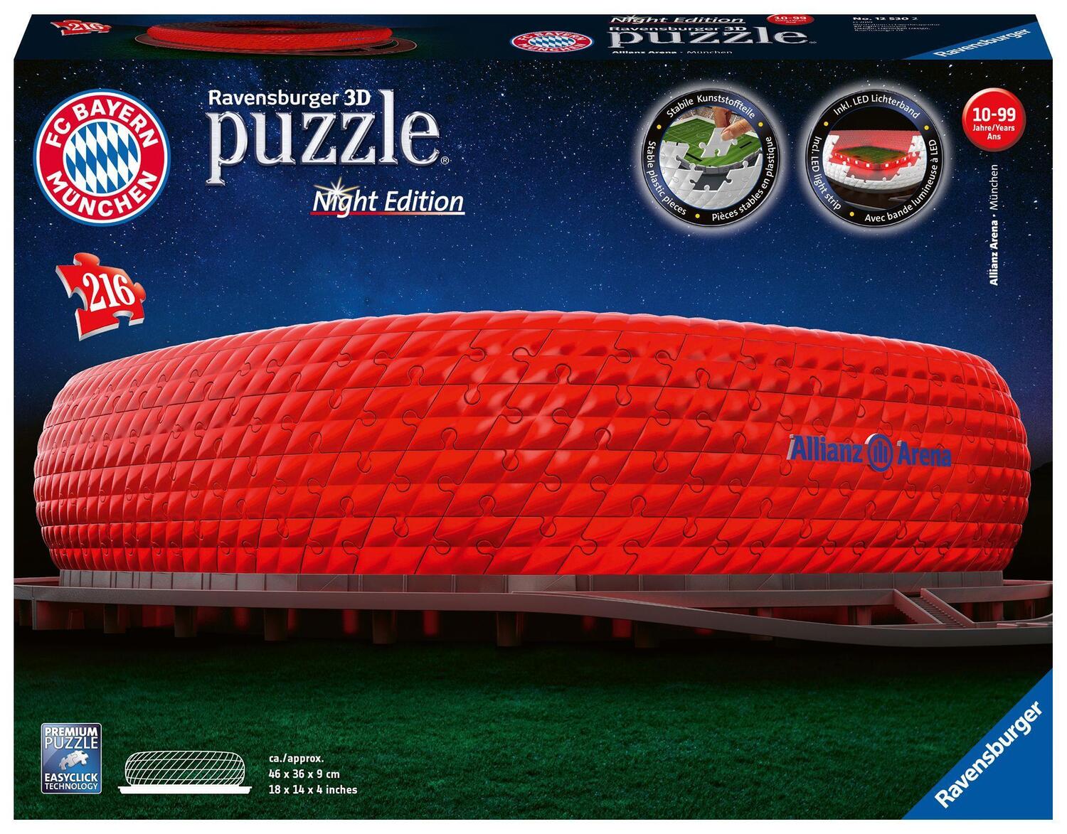 Cover: 4005556125302 | Ravensburger 3D Puzzle Allianz Arena bei Nacht 12530 - Bayern...