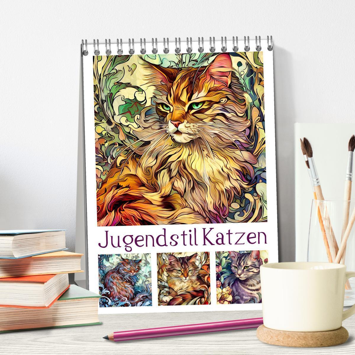 Bild: 9783435875122 | Jugendstil Katzen (Tischkalender 2025 DIN A5 hoch), CALVENDO...