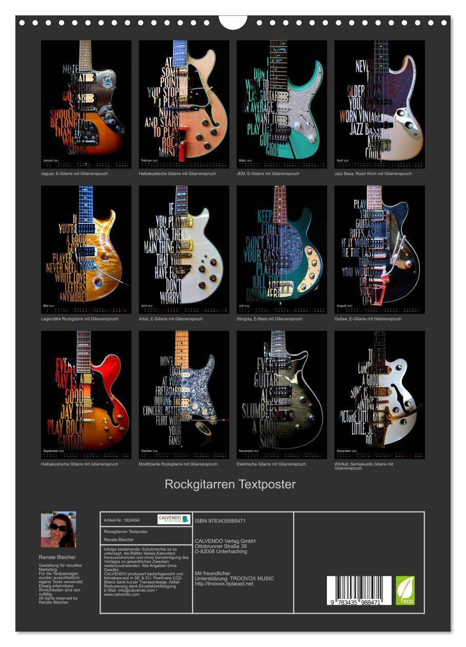 Bild: 9783435988471 | Rockgitarren Textposter (Wandkalender 2025 DIN A3 hoch), CALVENDO...