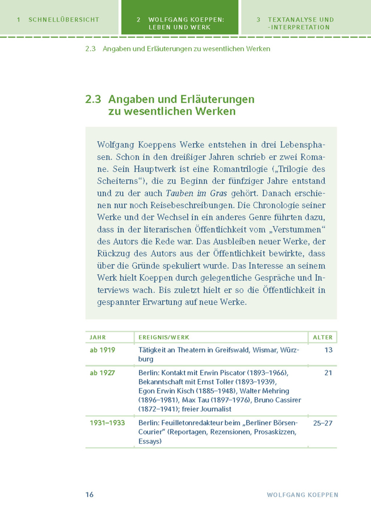 Bild: 9783804419452 | Interpretation zu Wolfgang Koeppen 'Tauben im Gras' | Taschenbuch