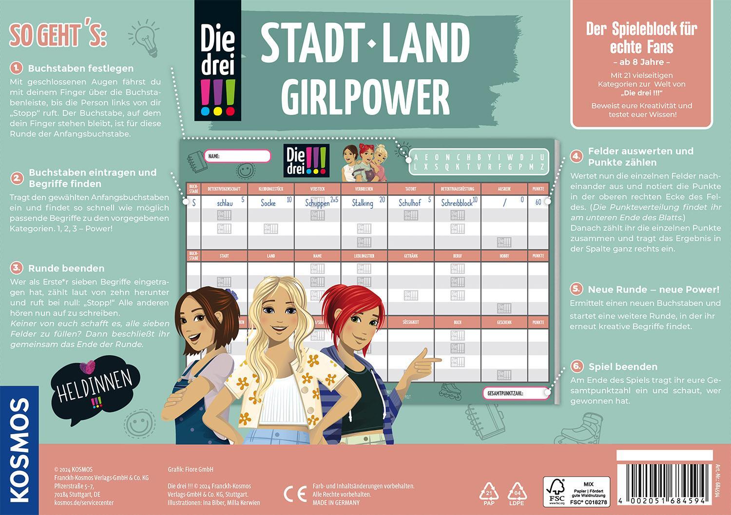 Rückseite: 4002051684594 | Die drei !!!: Stadt - Land - Girlpower | Spiel | Spiel | 684594 | 2024