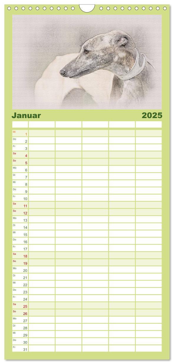 Bild: 9783457121146 | Familienplaner 2025 - Whippet 2025 mit 5 Spalten (Wandkalender, 21...