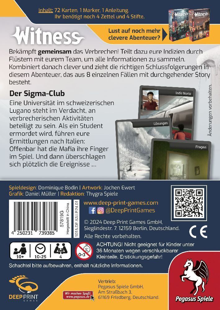 Bild: 4250231739385 | Witness Der Sigma-Club (Deep Print Games) | Spiel | 57819G | Deutsch