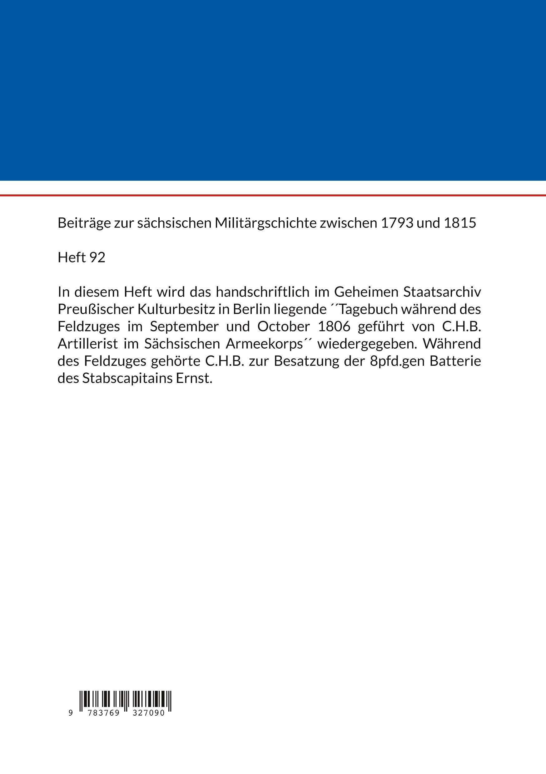 Rückseite: 9783769327090 | Die Berichte der sächsischen Truppen aus dem Feldzug 1806 (XIV) | Buch