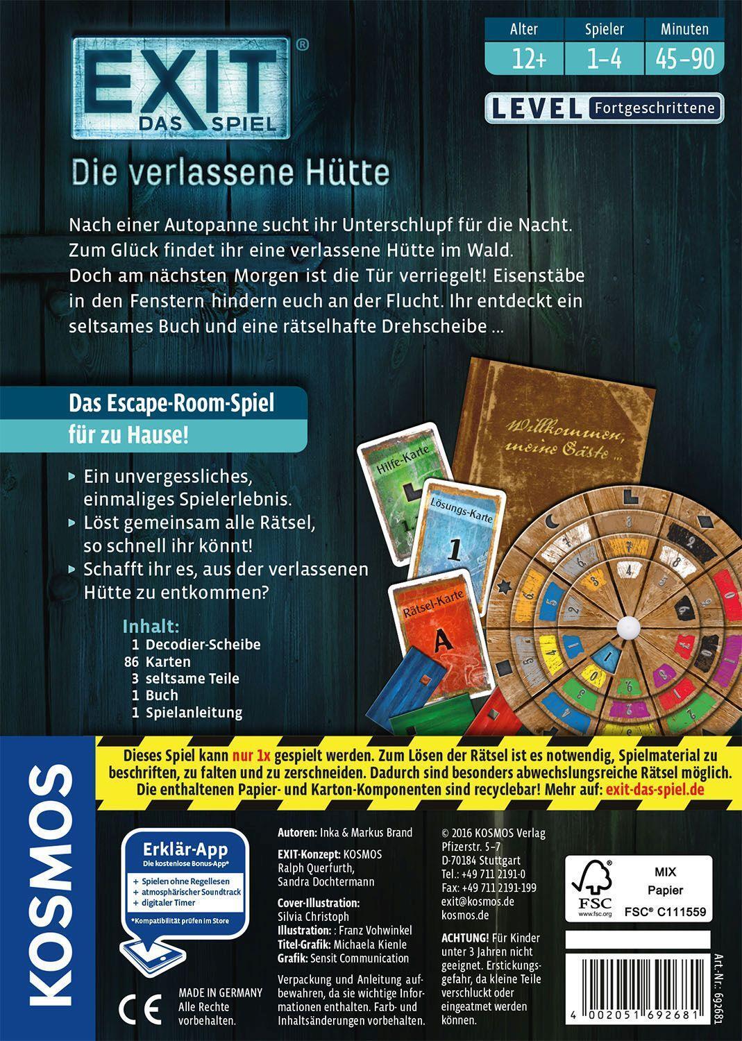 Bild: 4002051692681 | Exit - Die verlassene Hütte | Das Spiel für 1-6 Spieler | Spiel | 2016