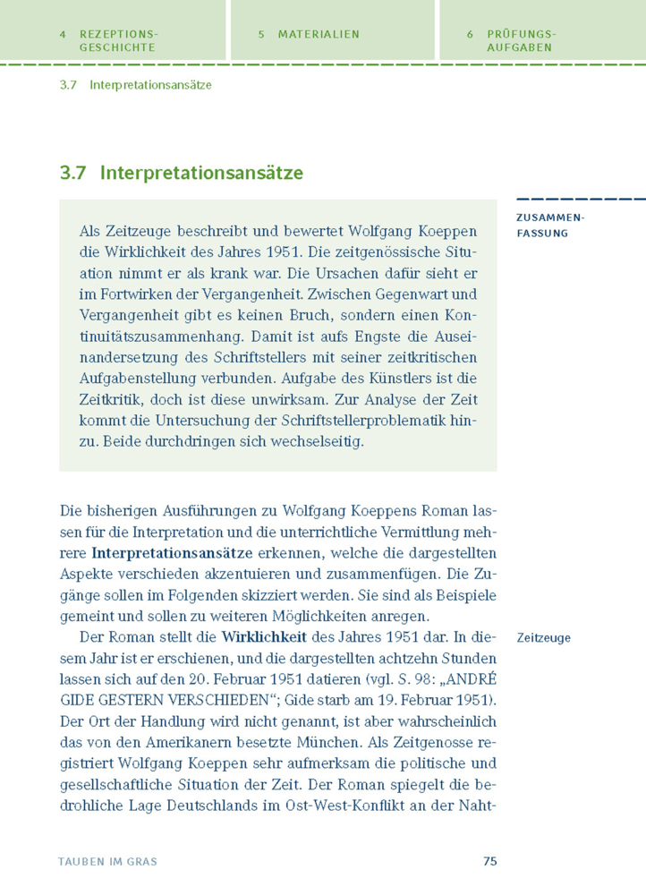 Bild: 9783804419452 | Interpretation zu Wolfgang Koeppen 'Tauben im Gras' | Taschenbuch