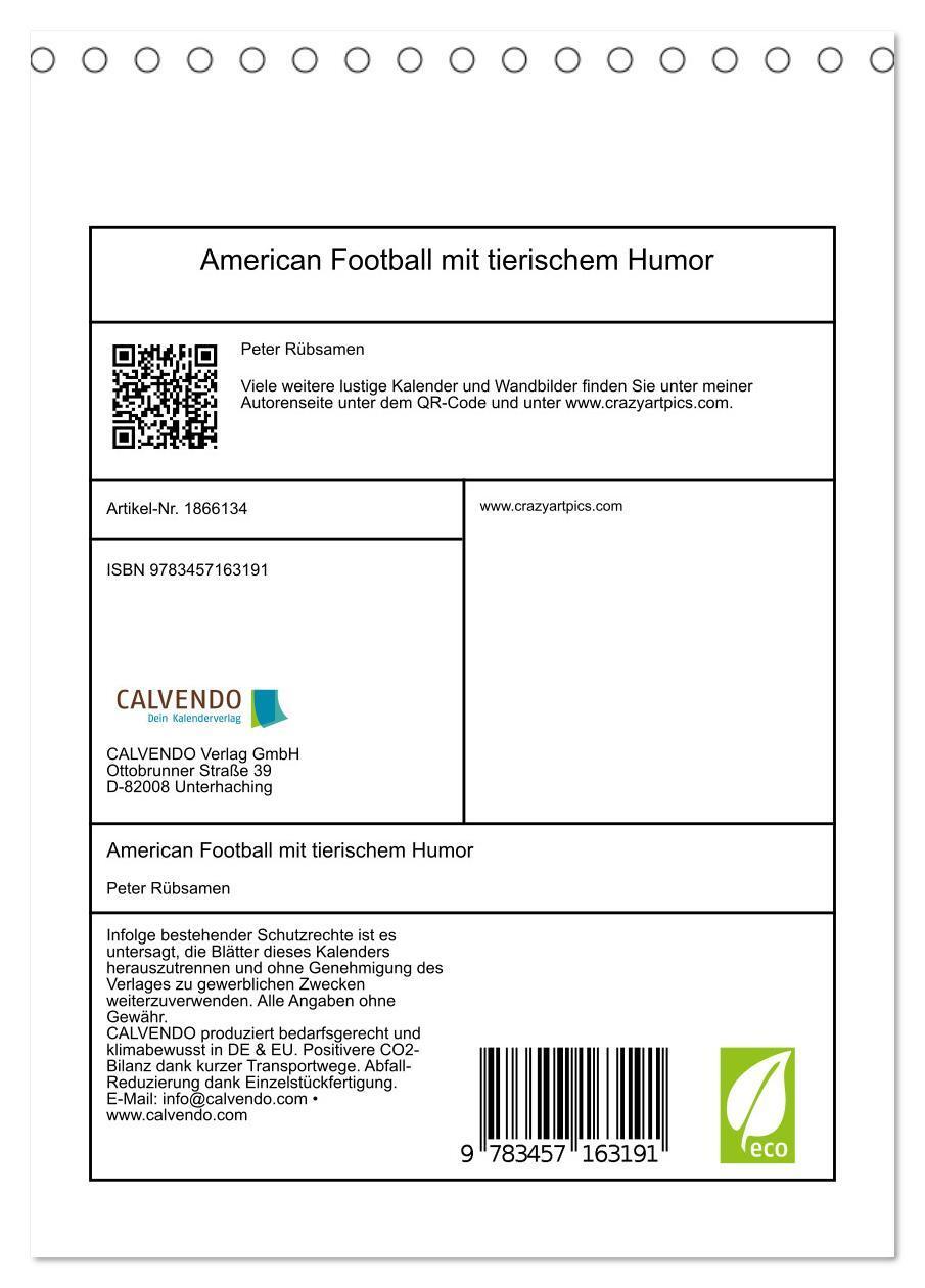 Bild: 9783457163191 | American Football mit tierischem Humor (Tischkalender 2025 DIN A5...