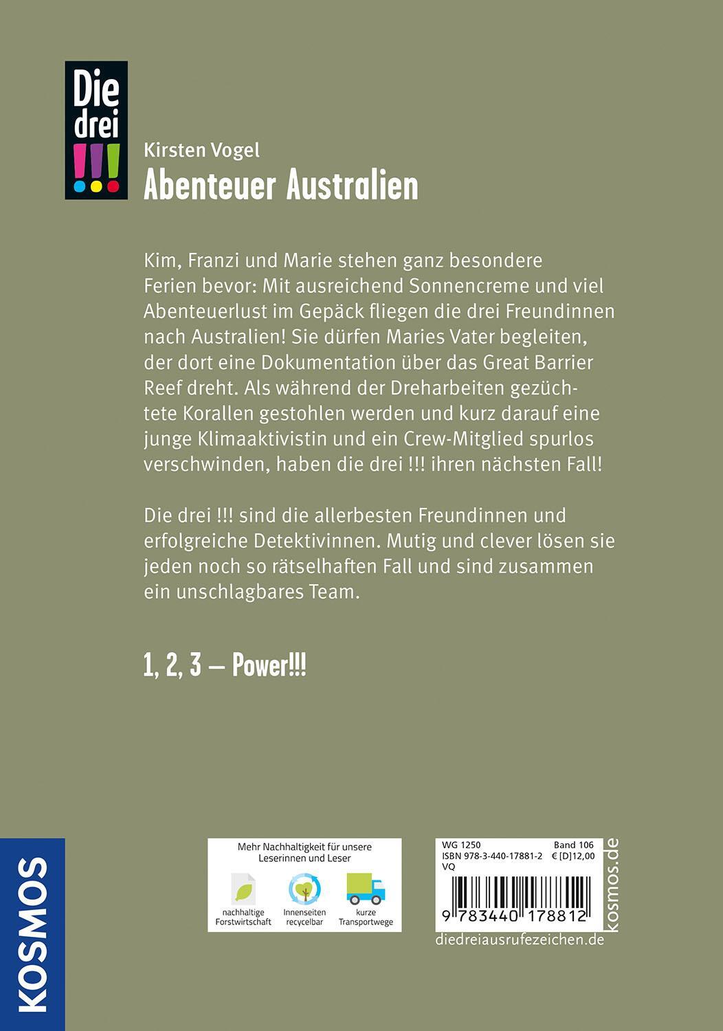 Rückseite: 9783440178812 | Die drei !!!, 106, Abenteuer Australien | Kirsten Vogel | Buch | 2024