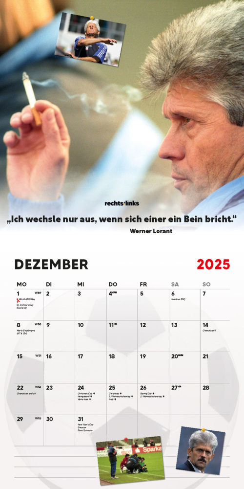 Bild: 9798893610789 | Rechts wie Links - Der Fussball Kult Kalender 2025 | Kalender | 28 S.