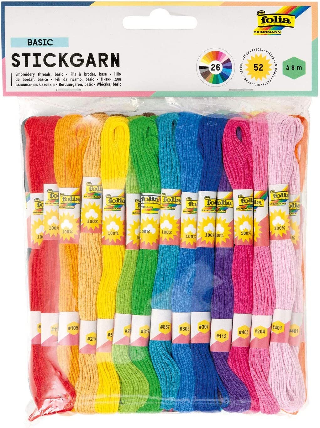 Cover: 4001868057546 | Folia Stickgarn BASIC, 52 Docken je 8m in 26 Farben | 23991 | 2022