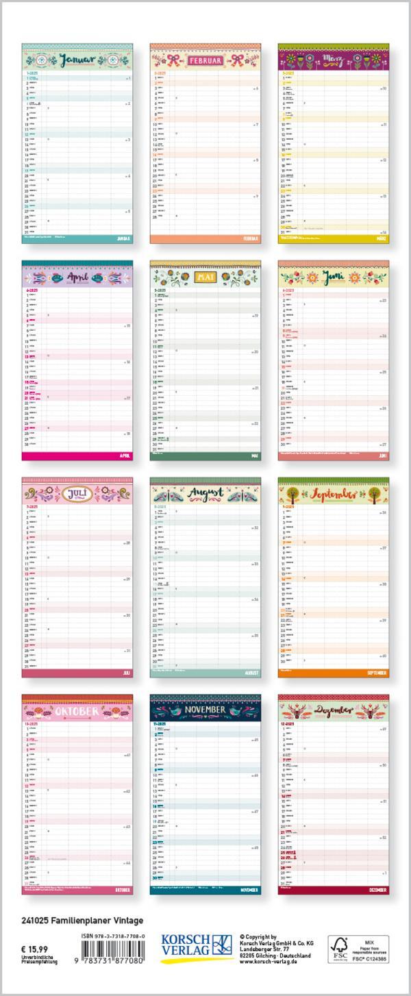 Bild: 9783731877080 | Familienplaner Vintage Zetteltasche 2025 | Verlag Korsch | Kalender