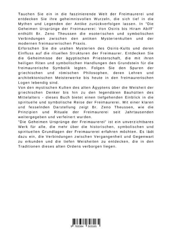 Rückseite: 9783384303165 | Die Geheimen Ursprünge der Freimaurerei | Von Osiris bis Hiram Abiff