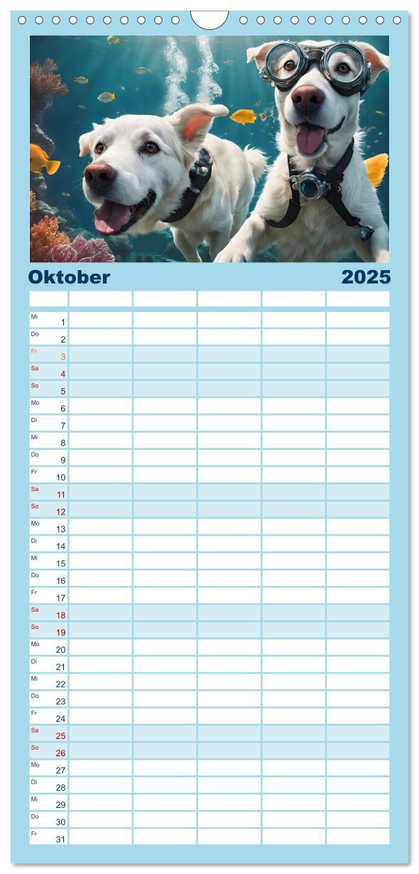 Bild: 9783457090909 | Familienplaner 2025 - Hunde abgetaucht mit 5 Spalten (Wandkalender,...