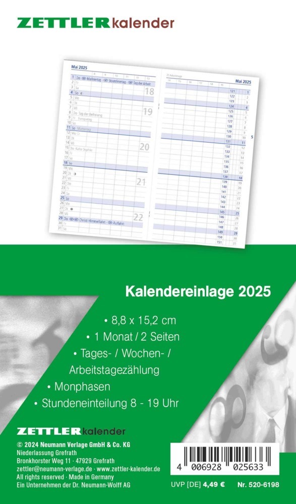 Cover: 4006928025633 | Zettler - Kalender-Ersatzeinlage 2025, 8,8x15,2cm, Ersatzeinlage...