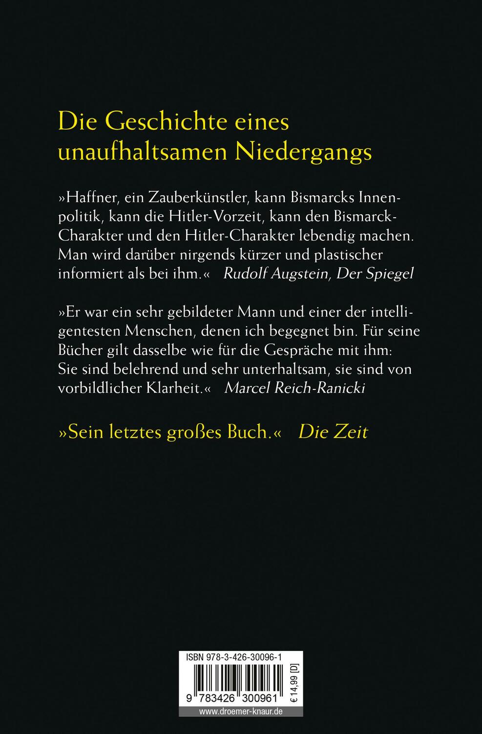 Rückseite: 9783426300961 | Von Bismarck zu Hitler | Ein Rückblick | Sebastian Haffner | Buch