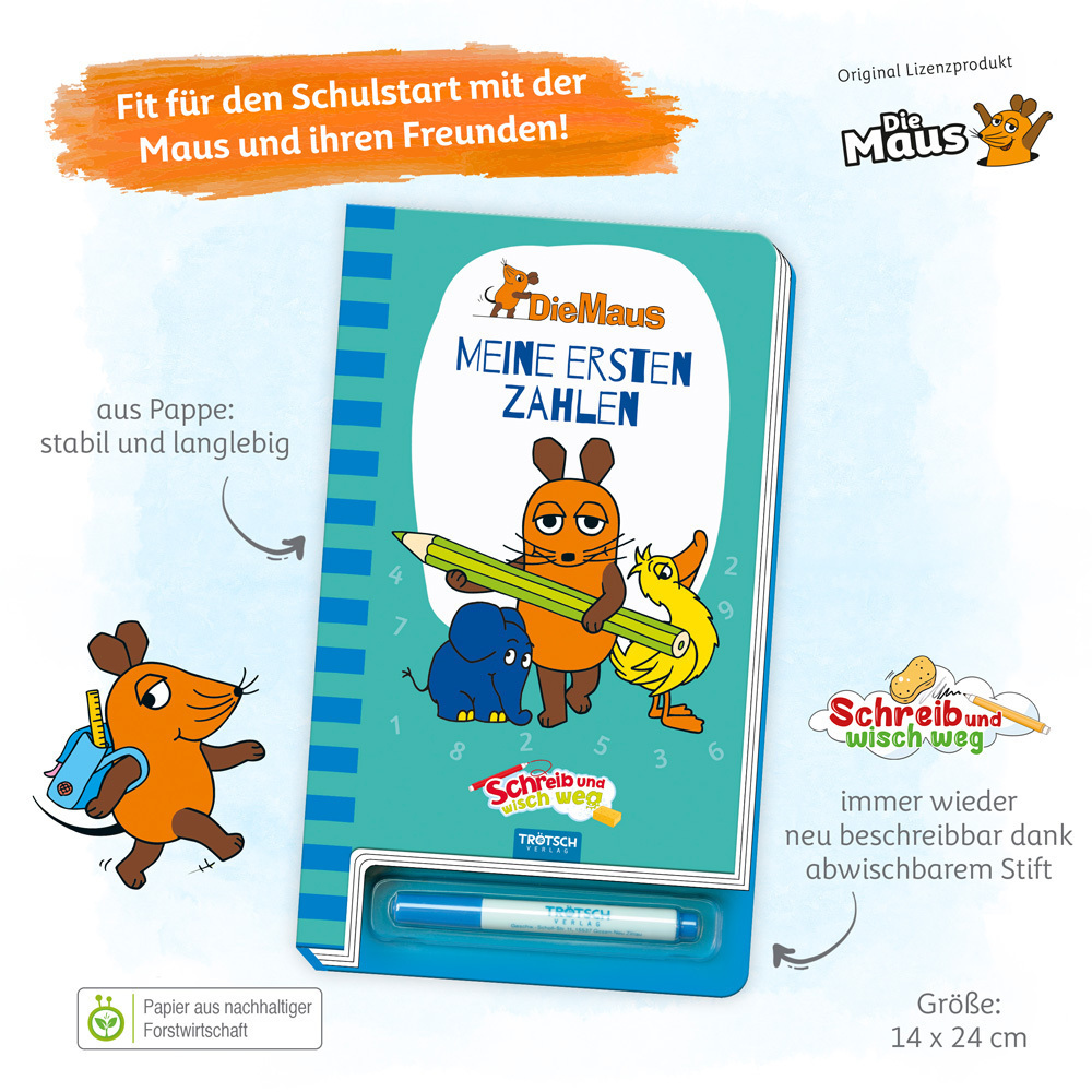 Bild: 9783957748577 | Trötsch Die Maus Schreib und wisch weg Zahlen | KG | Buch | 28 S.