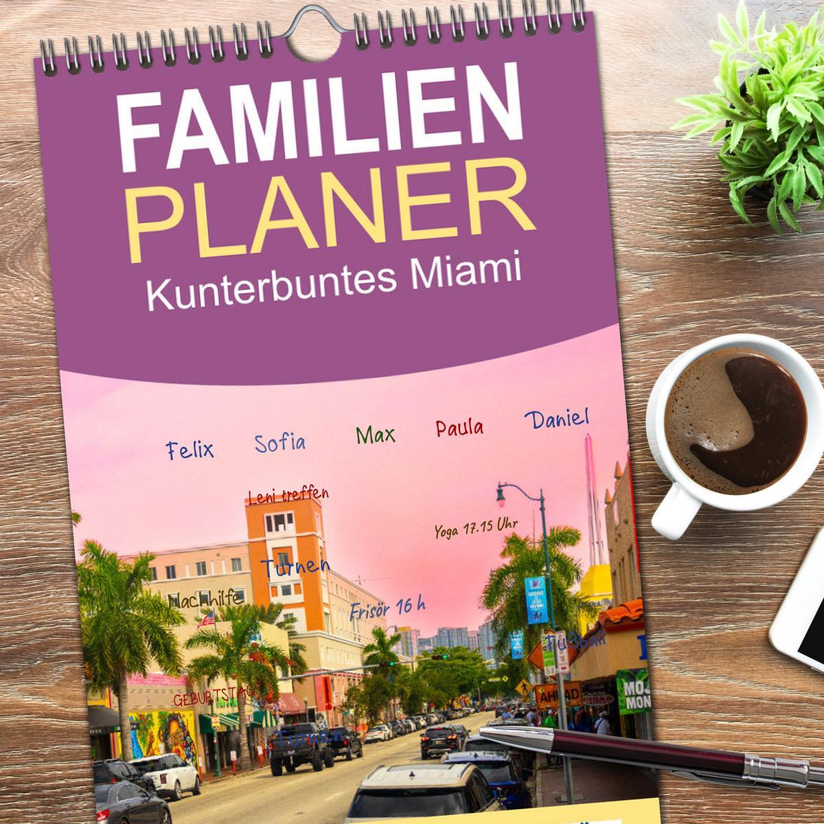 Bild: 9783457191590 | Familienplaner 2025 - Kunterbuntes Miami mit 5 Spalten...