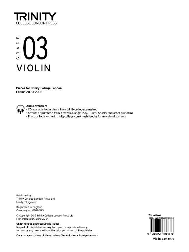 Cover: 9780857368683 | Trinity Violin 2020-2023. Grade 3 Part | Trinity College London | Buch